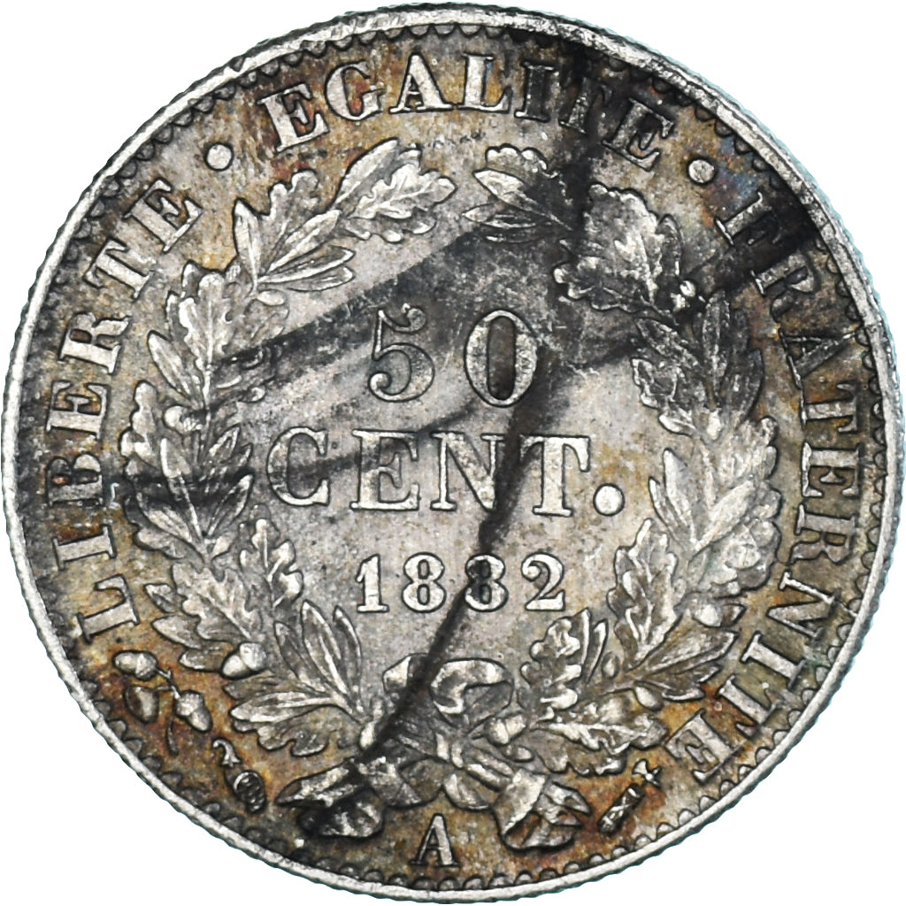 Moeda, França, Cérès, 50 Centimes, 1882, Paris, AU(50-53), Prata, KM:834.1
