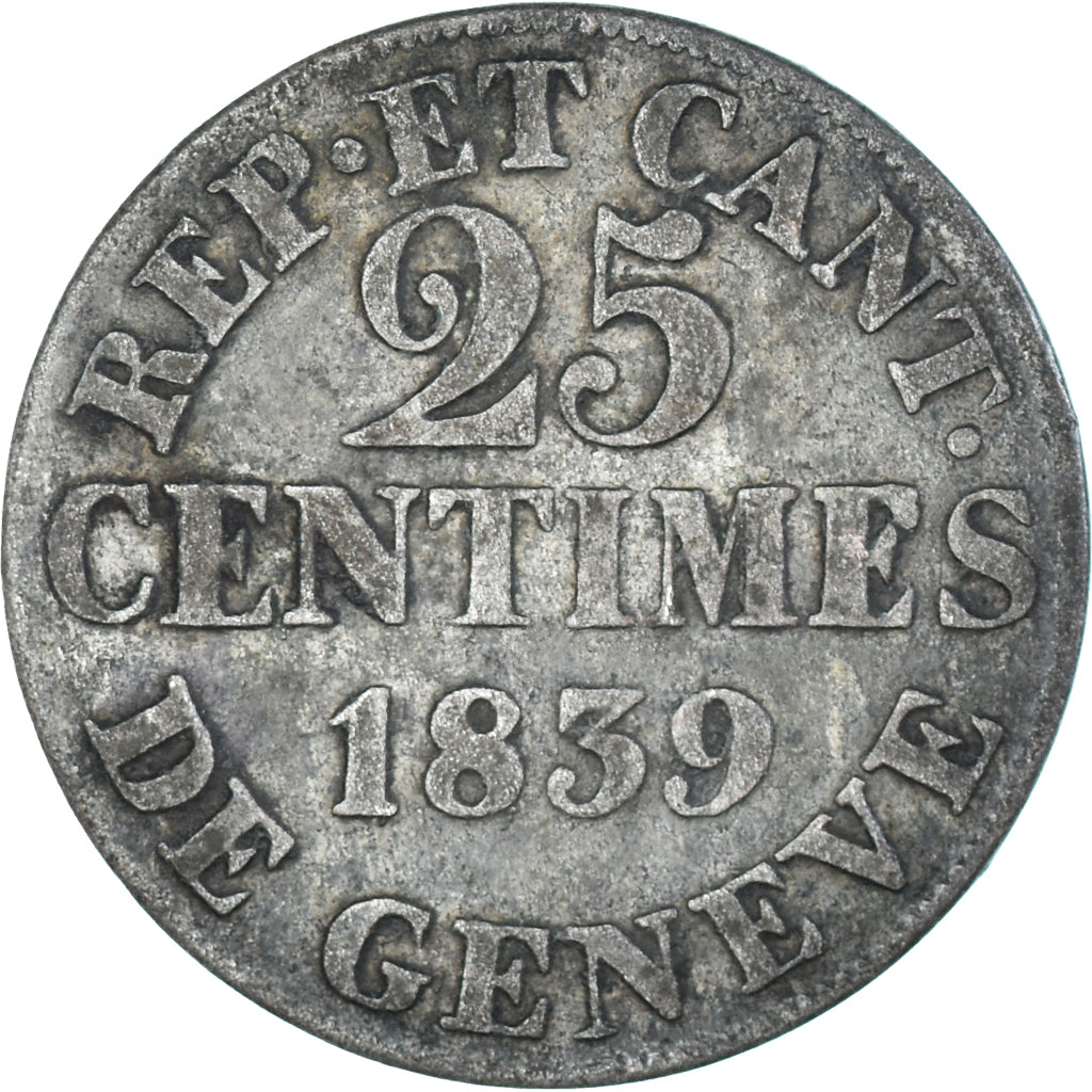 Moneta, CANTONI SVIZZERI, GENEVA, 25 Centimes, 1839, Genève, BB+, Biglione