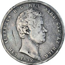 Moeda, ESTADOS ITALIANOS, SARDINIA, Carlo Alberto, 5 Lire, 1832, Genoa