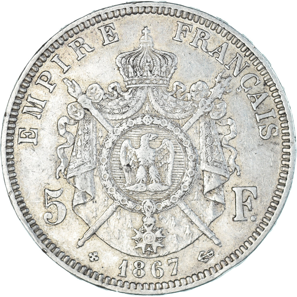 Coin, France, Napoléon III, 5 Francs, 1867, Strasbourg, EF(40-45), Silver