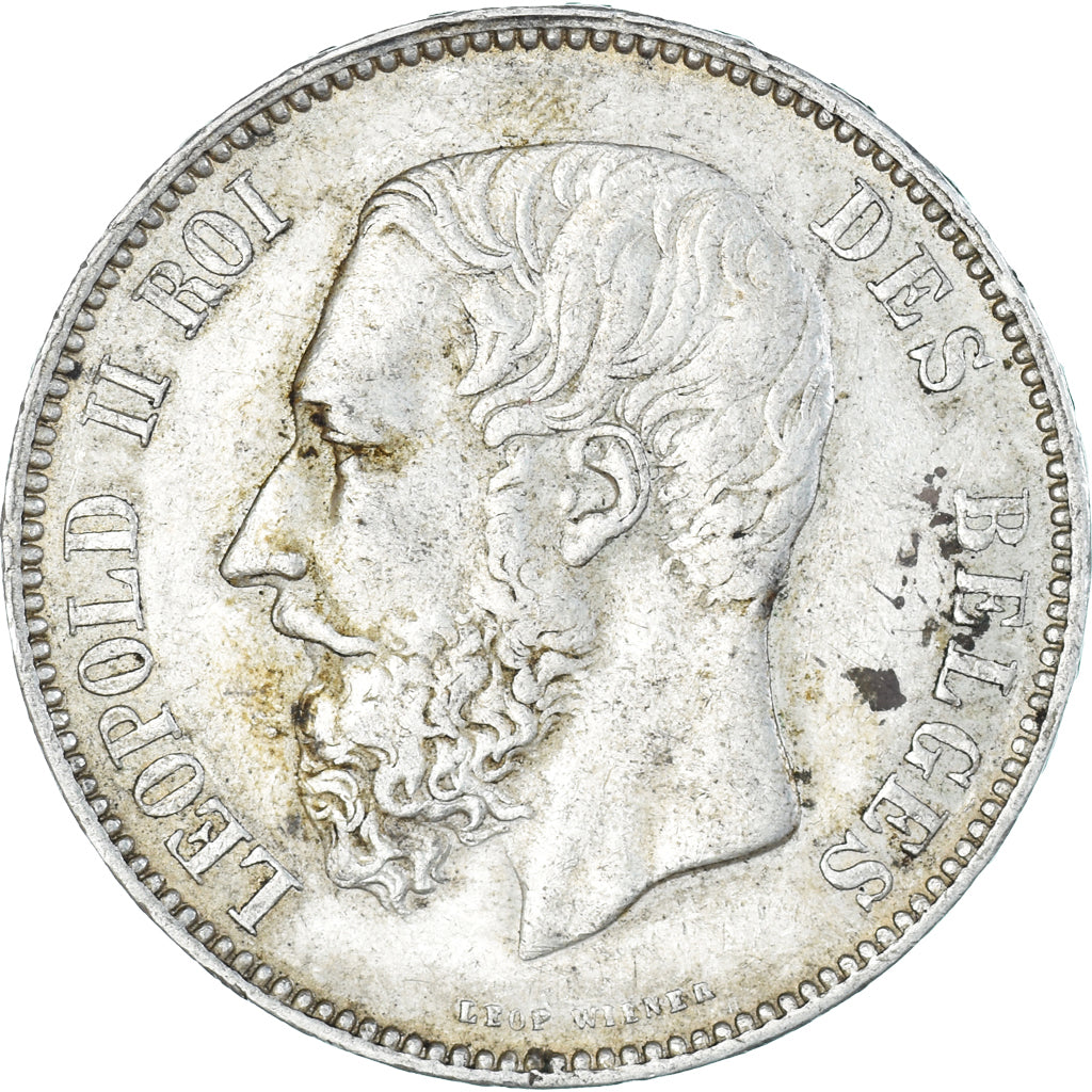 Moneta, Belgio, Leopold II, 5 Francs, 5 Frank, 1876, BB+, Argento, KM:24
