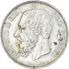 Moneta, Belgio, Leopold II, 5 Francs, 5 Frank, 1876, BB+, Argento, KM:24