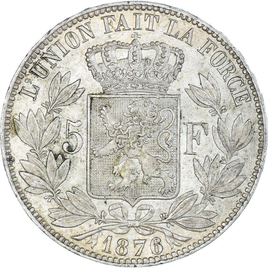 Moneta, Belgio, Leopold II, 5 Francs, 5 Frank, 1876, BB+, Argento, KM:24