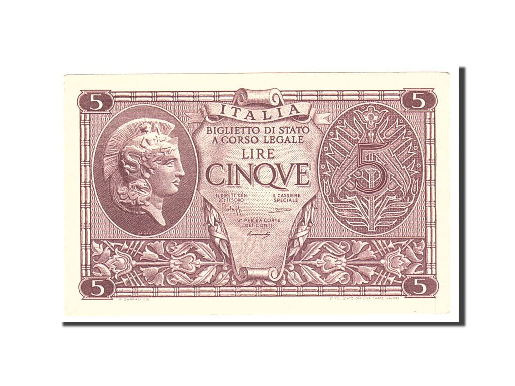 Italy, 5 Lire, 1944, KM:31b, 1944-11-23, UNC(63)