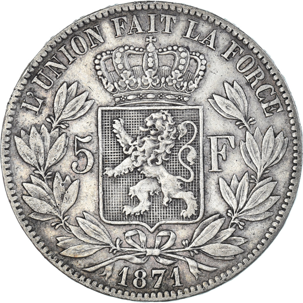 Münze, Belgien, Leopold II, 5 Francs, 5 Frank, 1871, S+, Silber, KM:24