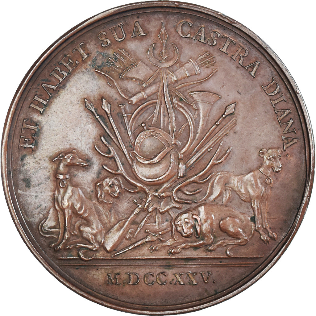 France, Medal, La Chasse de Louis XV, History, 1725, Duvivier, Frappe d'Epoque