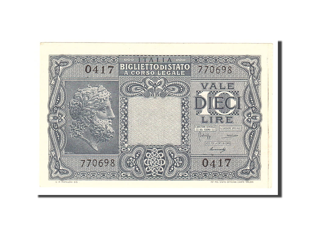 Banknote, Italy, 10 Lire, 1944, 1944-11-23, KM:32b, UNC(63)