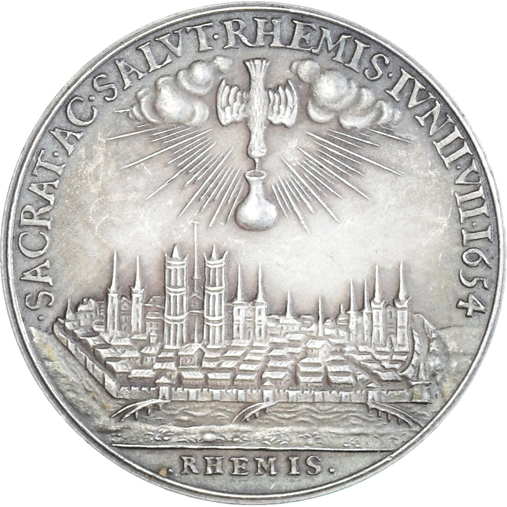 France, Medal, Sacre de Louis XIV, Reims, History, 1654, Restrike, AU(55-58)