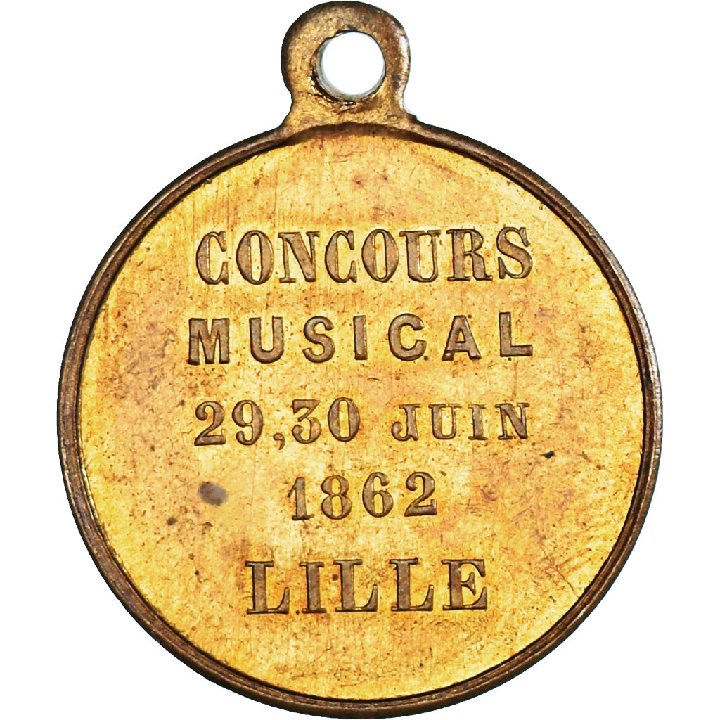 France, Medal, Concours Musical, Ville de Lille, Musique, 1862, AU(55-58), Brass