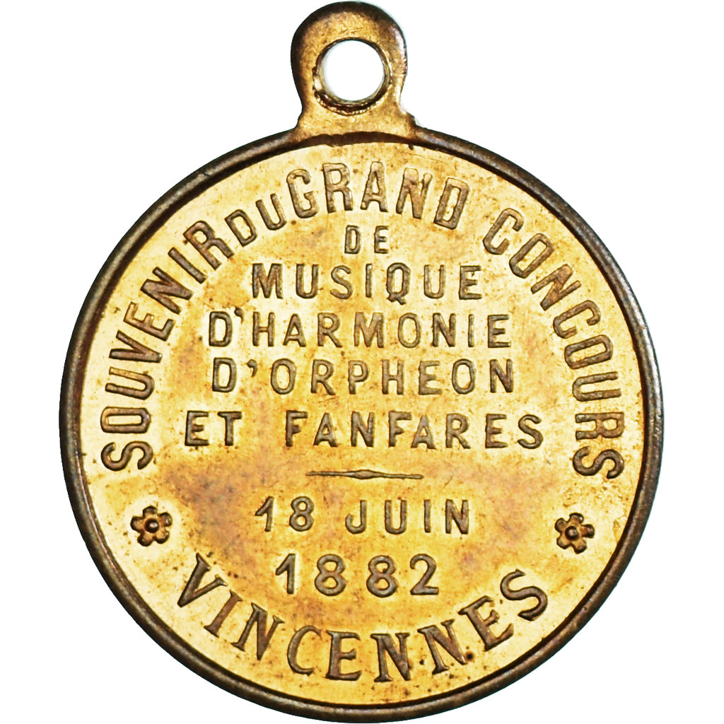 France, Médaille, Grand Concours de Musique, Vincennes, 1882, SUP, Laiton