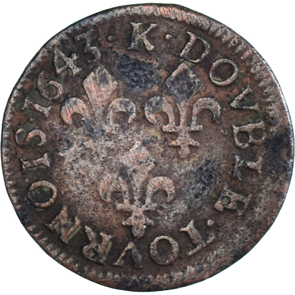 Munten, Frankrijk, Louis XIII, Double tournois de Warin, tête à gauche, Double