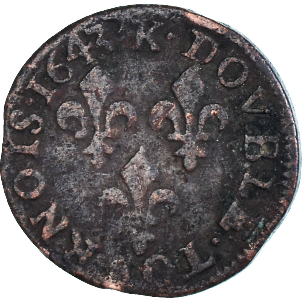 Moneda, Francia, Louis XIII, Double tournois de Warin, tête à gauche, Double