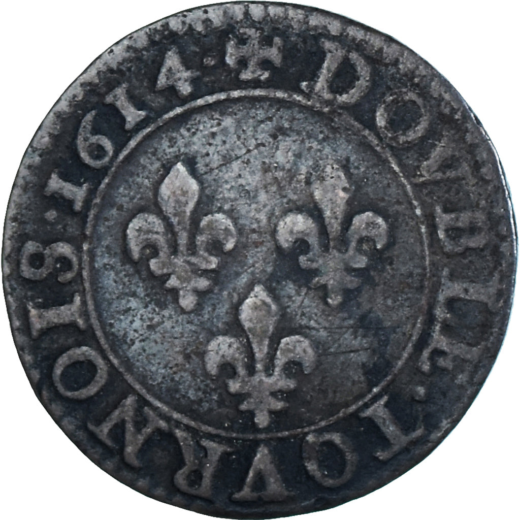 Coin, France, Louis XIII, Double Tournois, 1614, Paris, Buste Enfantin