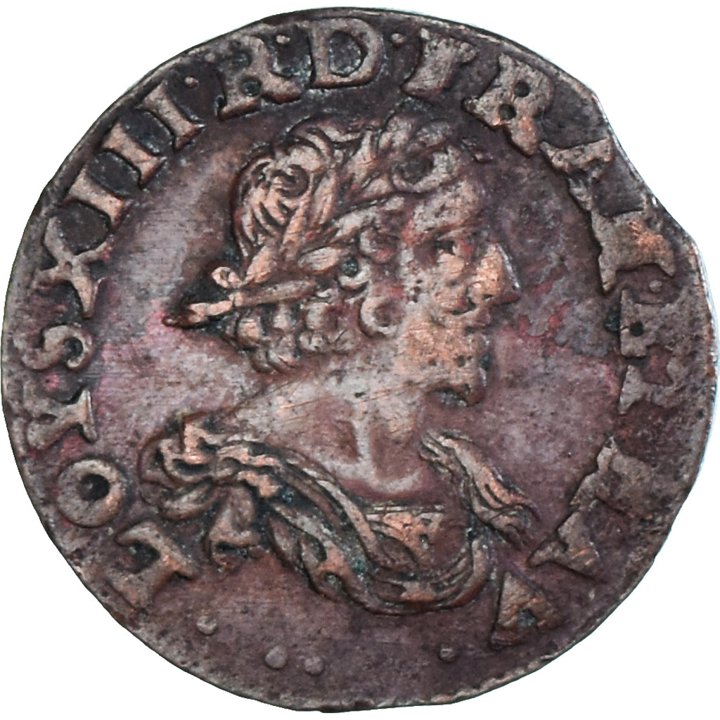 Moeda, França, Louis XIII, Double Tournois, 1638, VF(30-35), Cobre, Gadoury:11