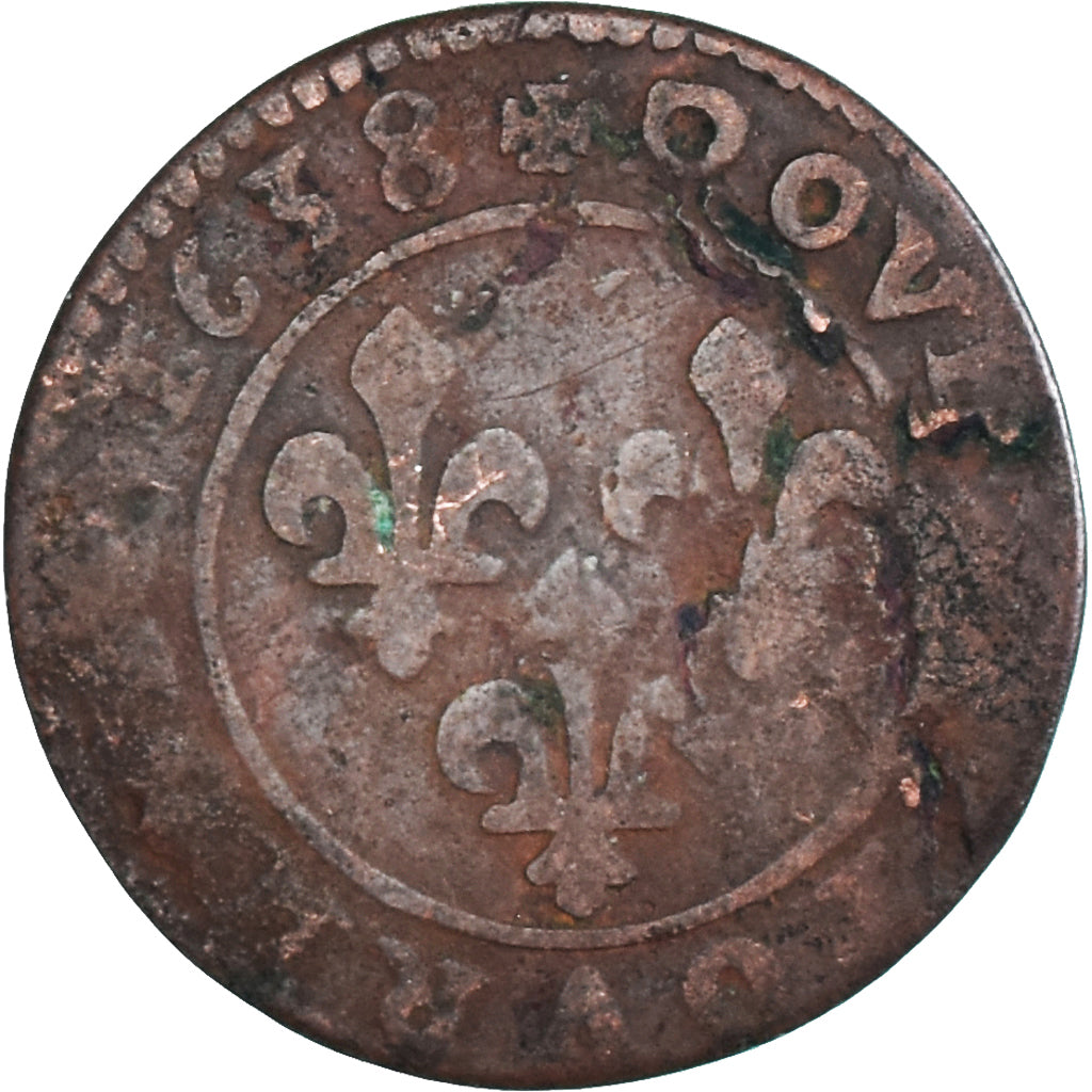 Coin, France, Louis XIII, Double tournois, buste laurée et drapé, Double