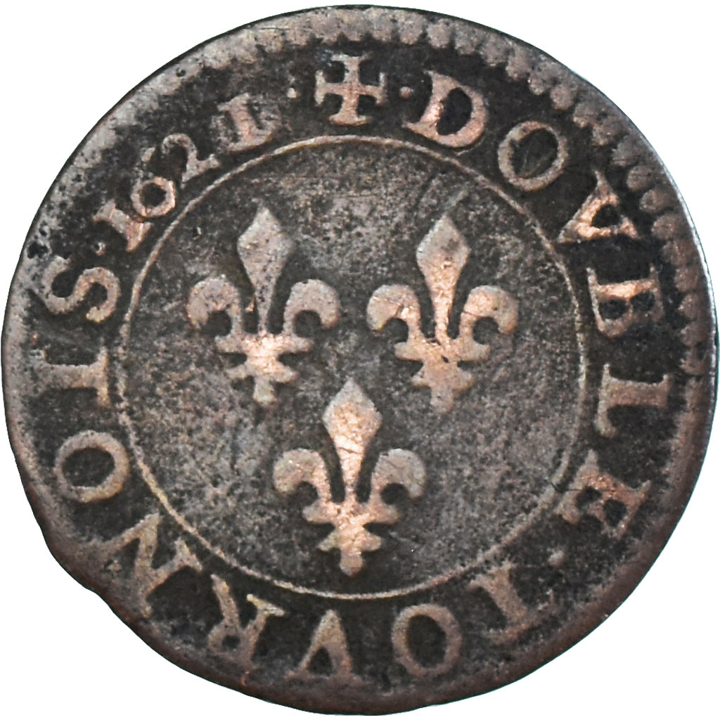 Moneta, Francia, Louis XIII, Double Tournois, 1621/20, Paris, MB+, Rame