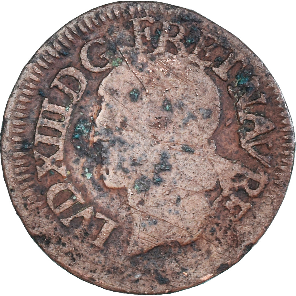 Coin, France, Louis XIII, Double tournois de Warin, tête à gauche, Double