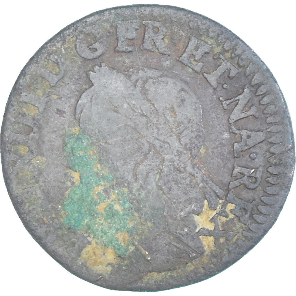 Moeda, França, Louis XIII, Double tournois de Warin, tête à gauche, Double