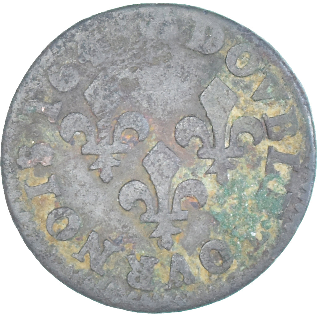 Moeda, França, Louis XIII, Double tournois de Warin, tête à gauche, Double
