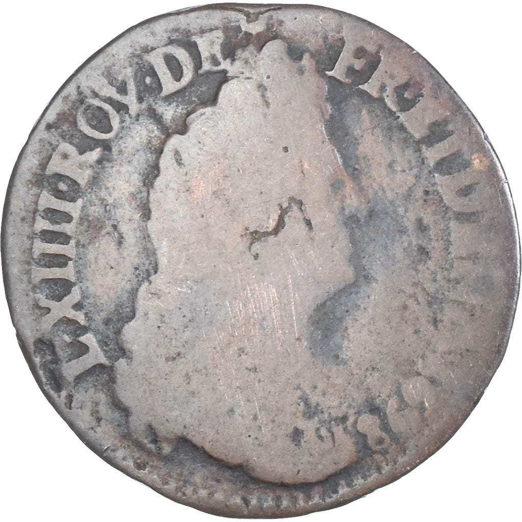 Moeda, França, Louis XIV, Liard, 1698, Bayonne, F(12-15), Cobre