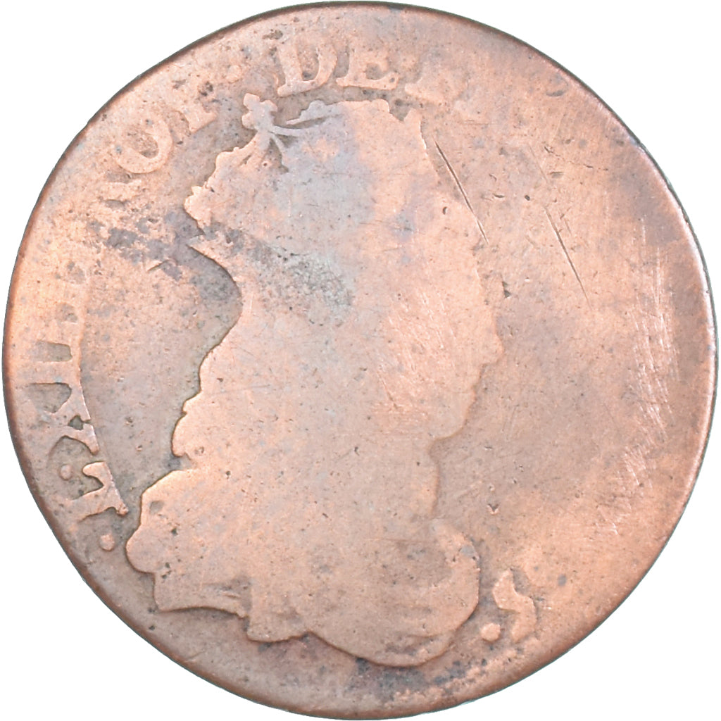 Monnaie, France, Louis XIV, Liard de France au buste juvénile, deuxième type
