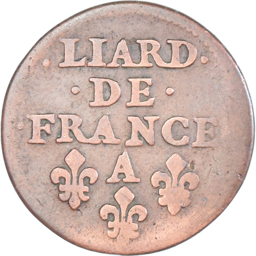 Monnaie, France, Louis XIV, Liard de France au buste juvénile, deuxième type