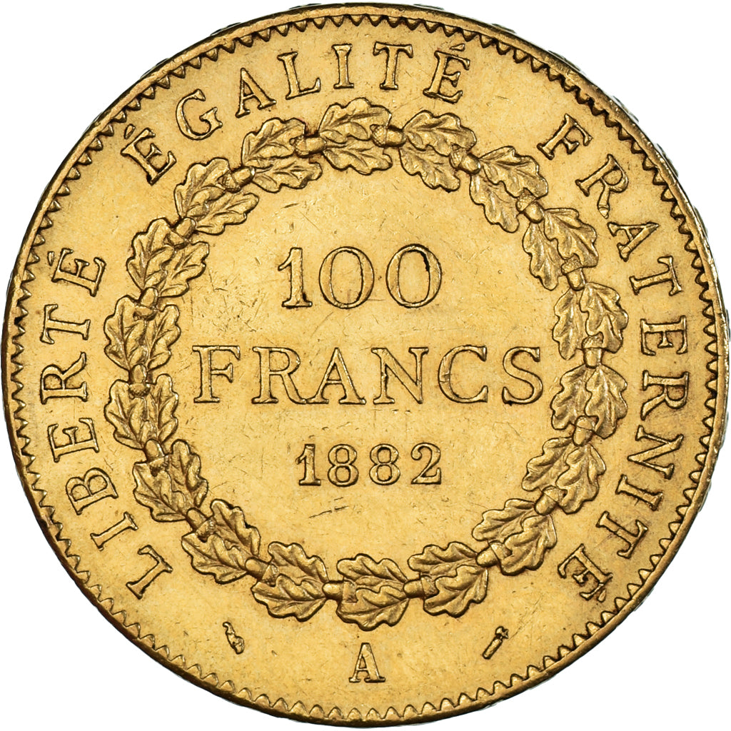 Moneda, Francia, Génie, 100 Francs, 1882, Paris, MBC+, Oro, KM:832