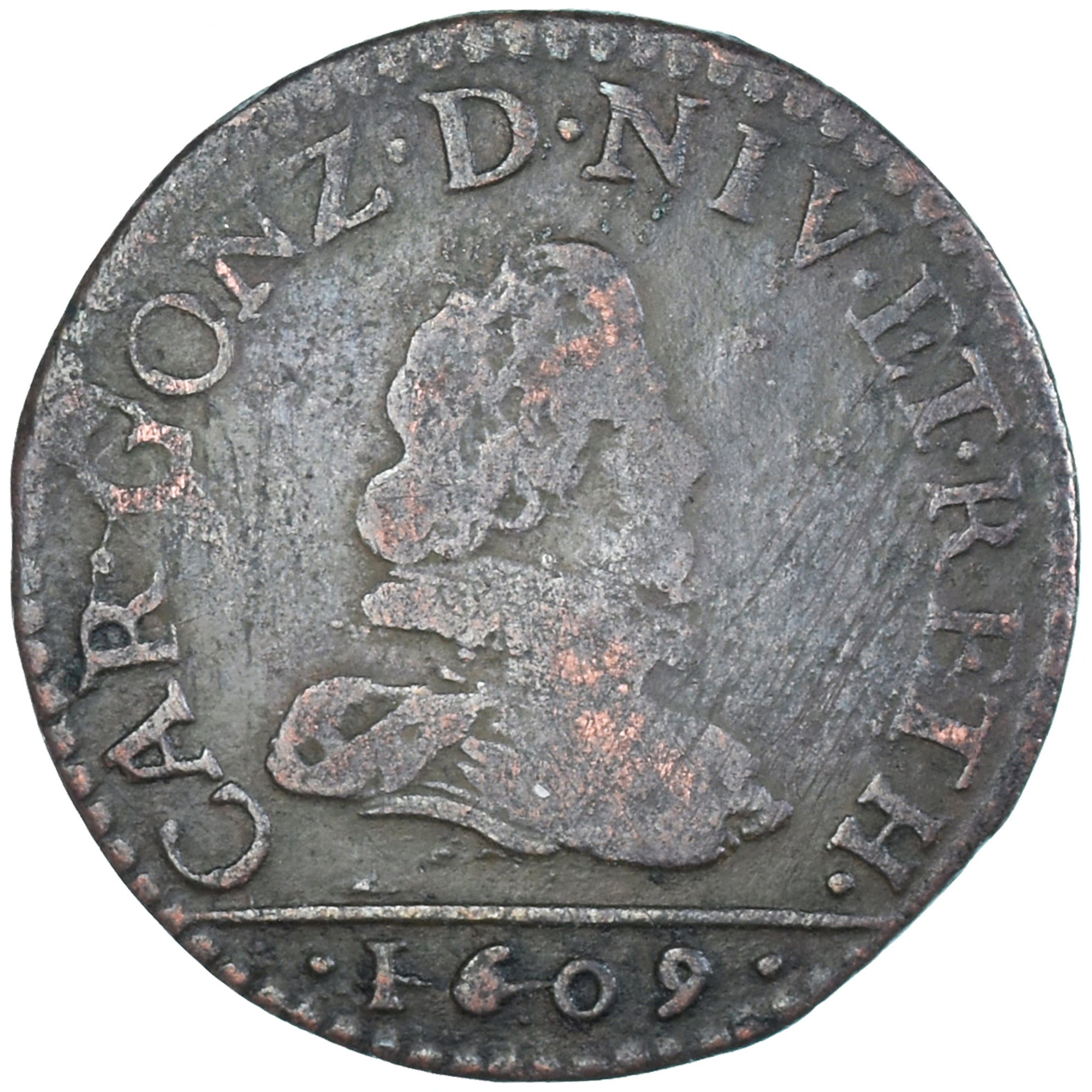 Moeda, França, Ardennes, Charles Ier de Gonzague, Liard, 1609, Charleville