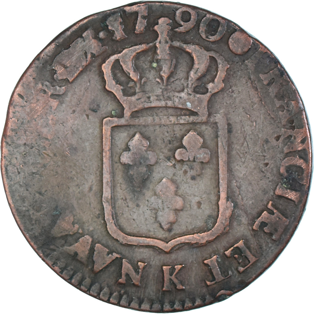 Monnaie, France, Louis XVI, Sol ou sou, Sol, 1790, Bordeaux, TB, Cuivre