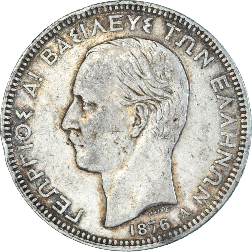 Coin, Greece, George I, 5 Drachmai, 1876, Paris, VF(30-35), Silver, KM:46