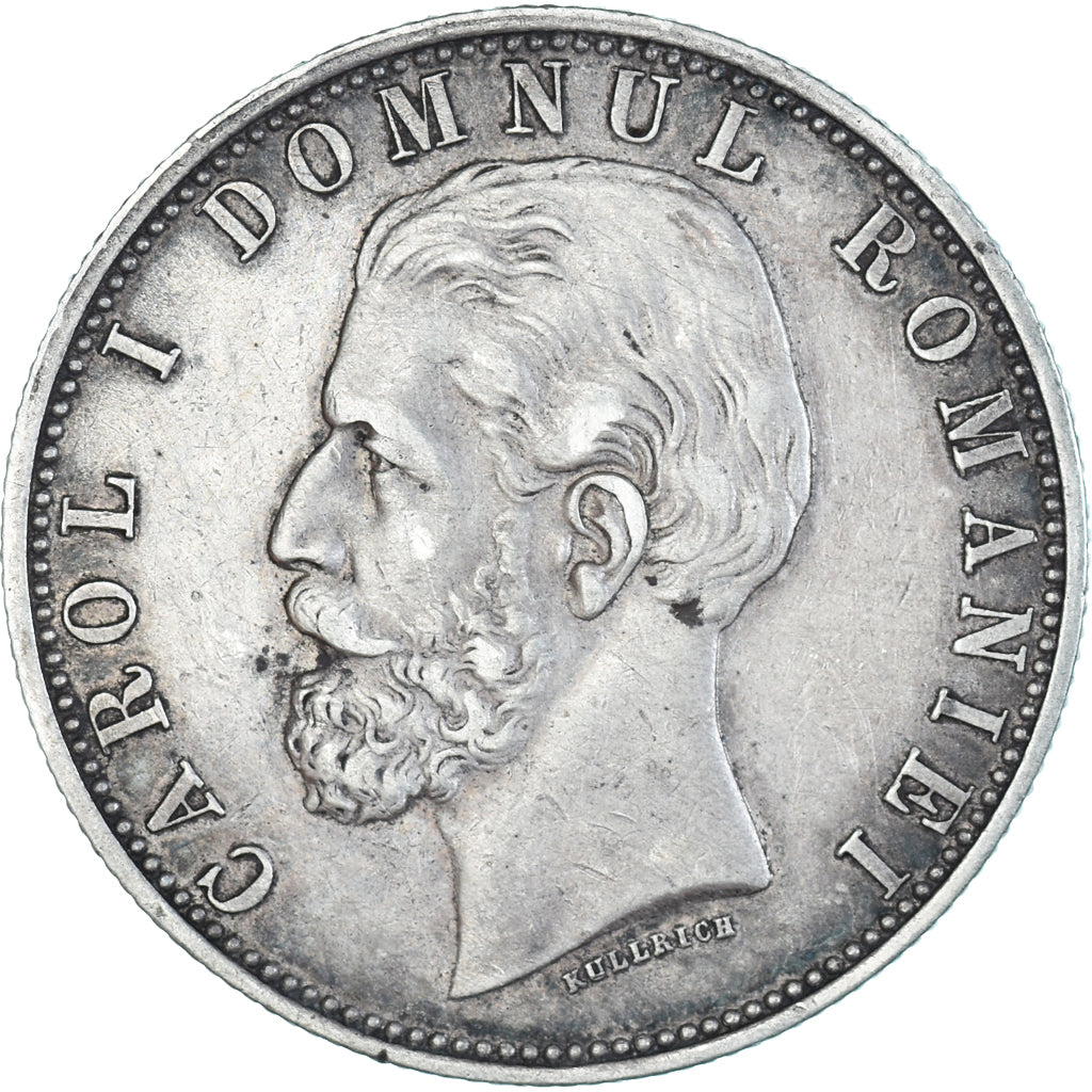 Moneda, Rumanía, Carol I, 5 Lei, 1881, Bucarest, MBC+, Plata, KM:12