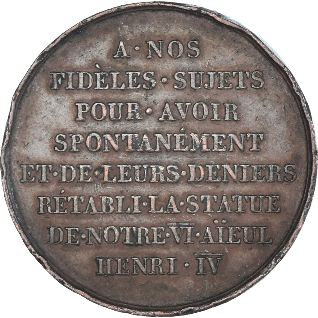 France, Medal, Louis XVIII, Rétablissement de la statue d'Henri IV, History