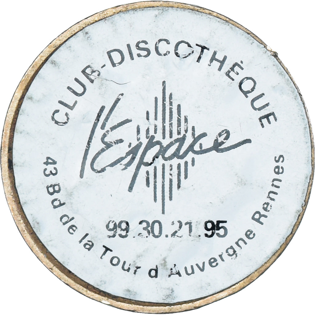 France, Jeton, 10 FRANCS Mathieu, Club Discothèque l'Espace, Rennes, Publicity