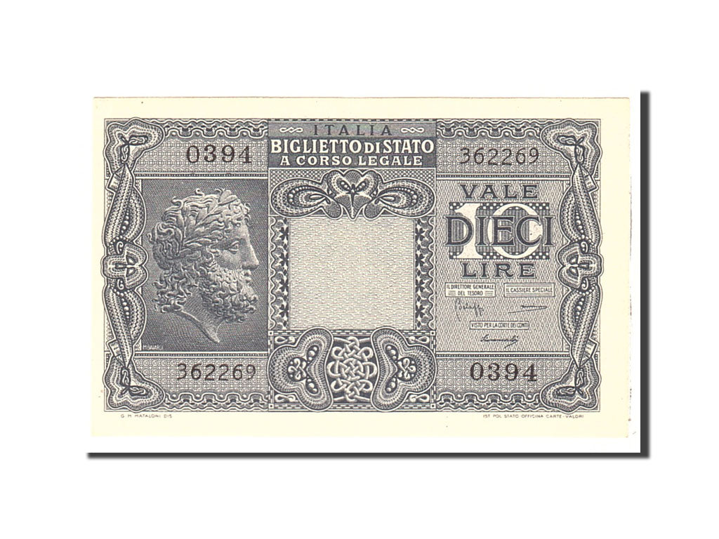 Italy, 10 Lire, 1944, KM:32b, 1944-11-23, UNC(63)