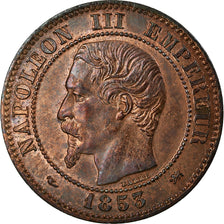 Francja, Napoleon III, 2 Centimes, 1853, Lyon, Brązowy, MS(60-62), Gadoury:103