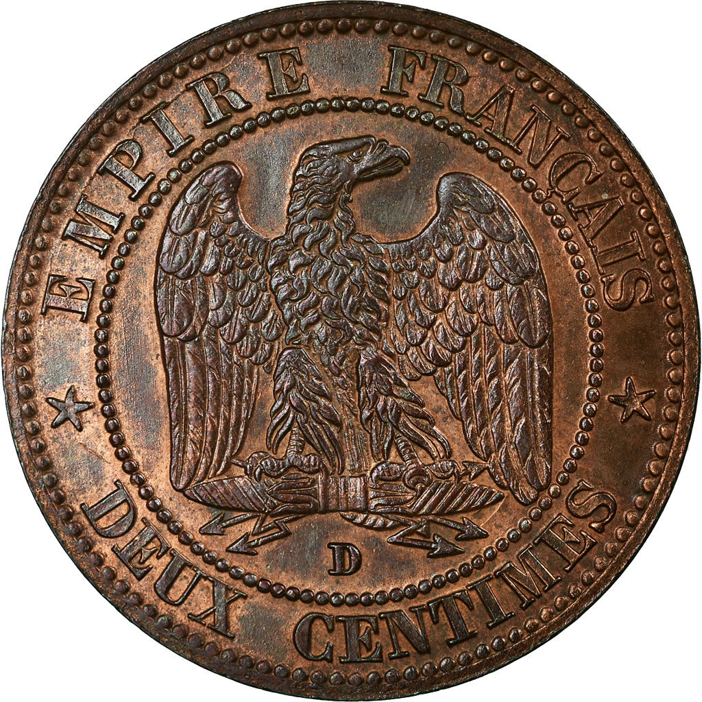 Frankrijk, Napoleon III, 2 Centimes, 1853, Lyon, Bronzen, PR+, Gadoury:103