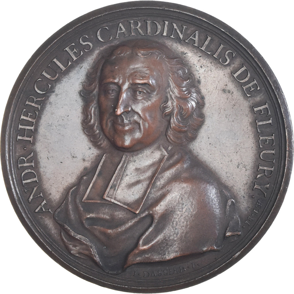 France, Médaille, Le Cardinal de Fleury, History, 1736, Dassier, SUP, Cuivre