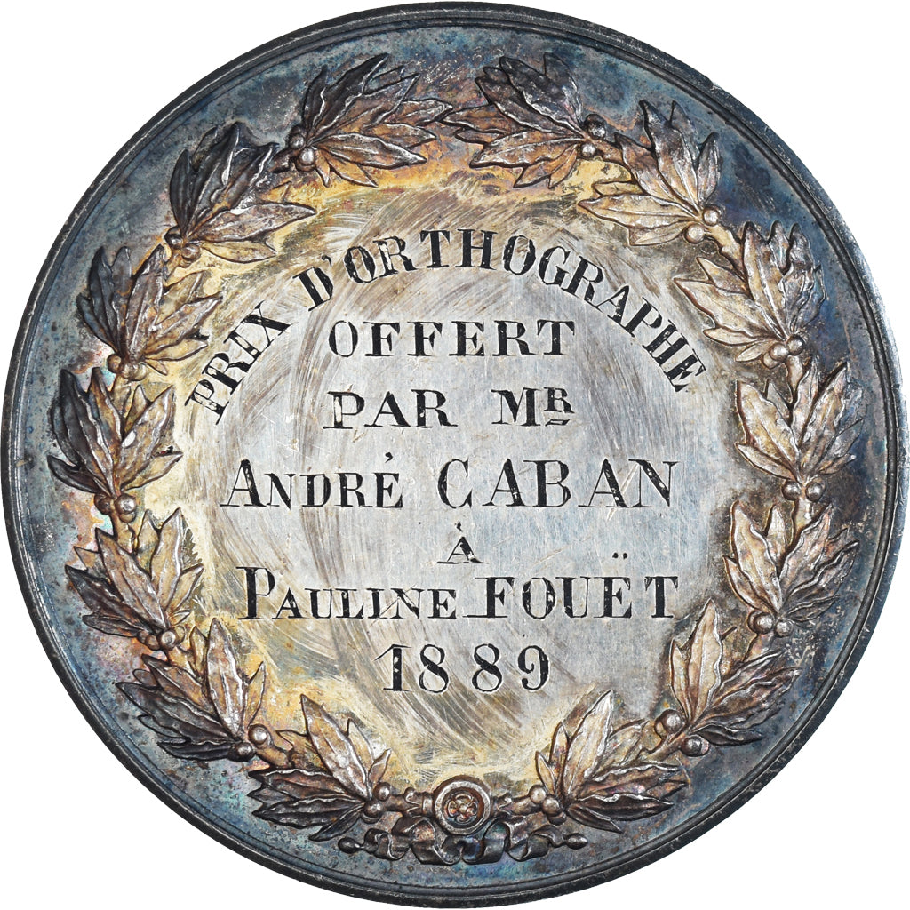 France, Médaille, Prix d'Orthographe, Arts & Culture, 1889, Brenet, TTB+