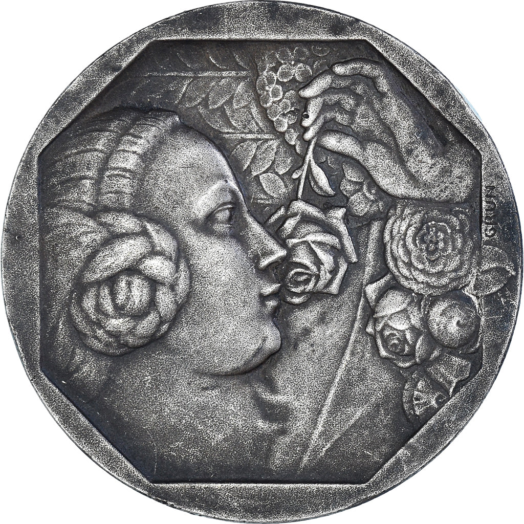 Francja, medal, Art Déco, Femme aux Fleurs, Grun, EF(40-45), Brąz posrebrzany