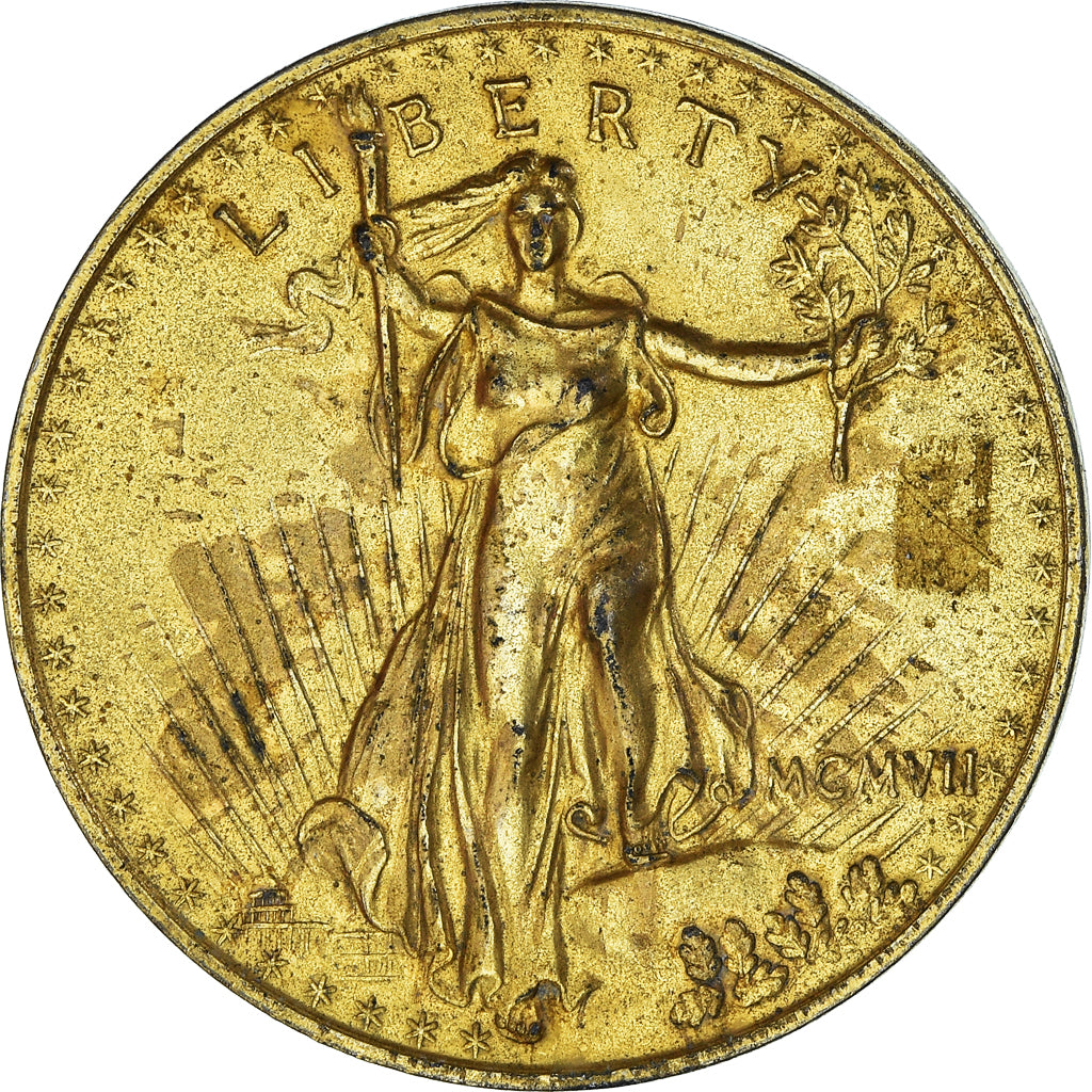 France, Médaille, Reproduction Twenty Dollars Liberty, TB, Gilt Metal