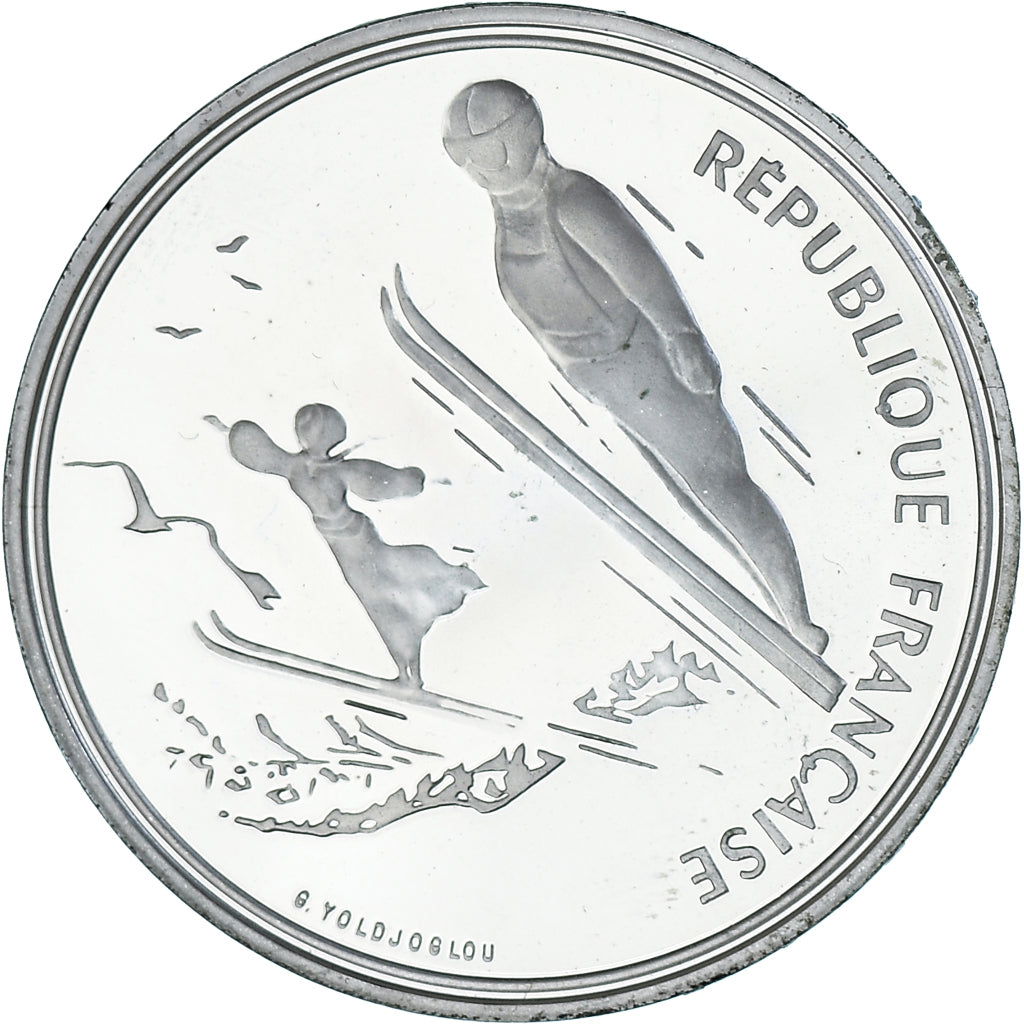 Monnaie, France, Albertville 92, saut à ski, 100 Francs, 1991, BE, SPL, Argent
