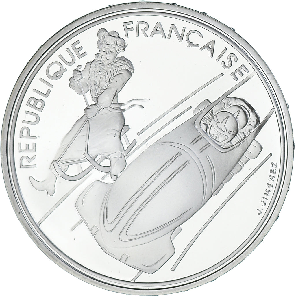Coin, France, Bobsleigh, 100 Francs, 1990, Proof / BE, MS(65-70), Silver