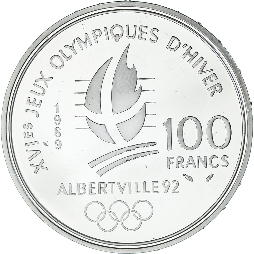 Coin, France, Alpine skiing, 100 Francs, 1989, Albertville 92, MS(65-70)