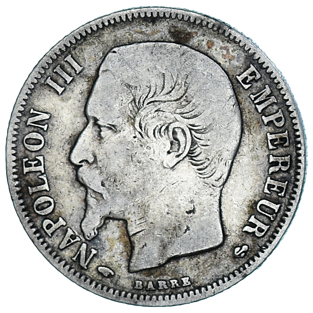 Moneda, Francia, Napoleon III, Napoléon III, Franc, 1858, Paris, BC+, Plata