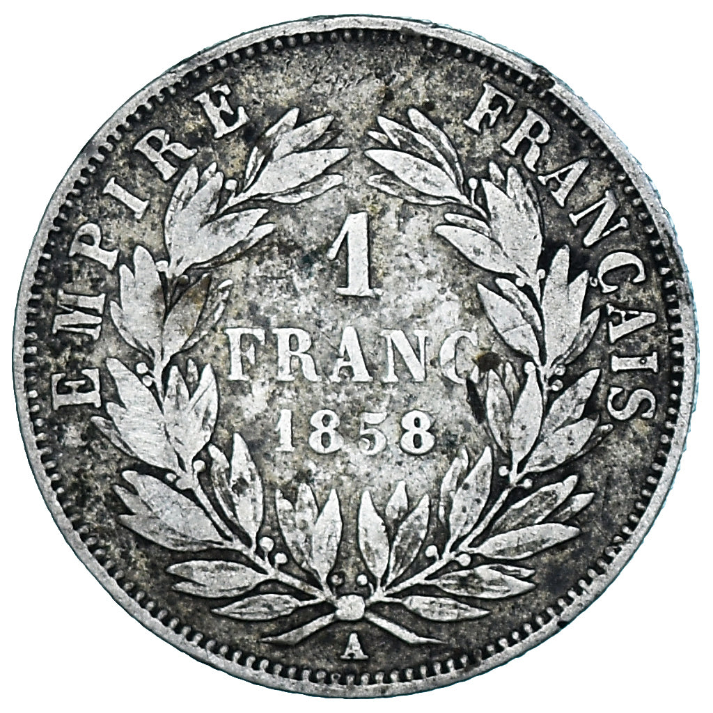 Moneda, Francia, Napoleon III, Napoléon III, Franc, 1858, Paris, BC+, Plata