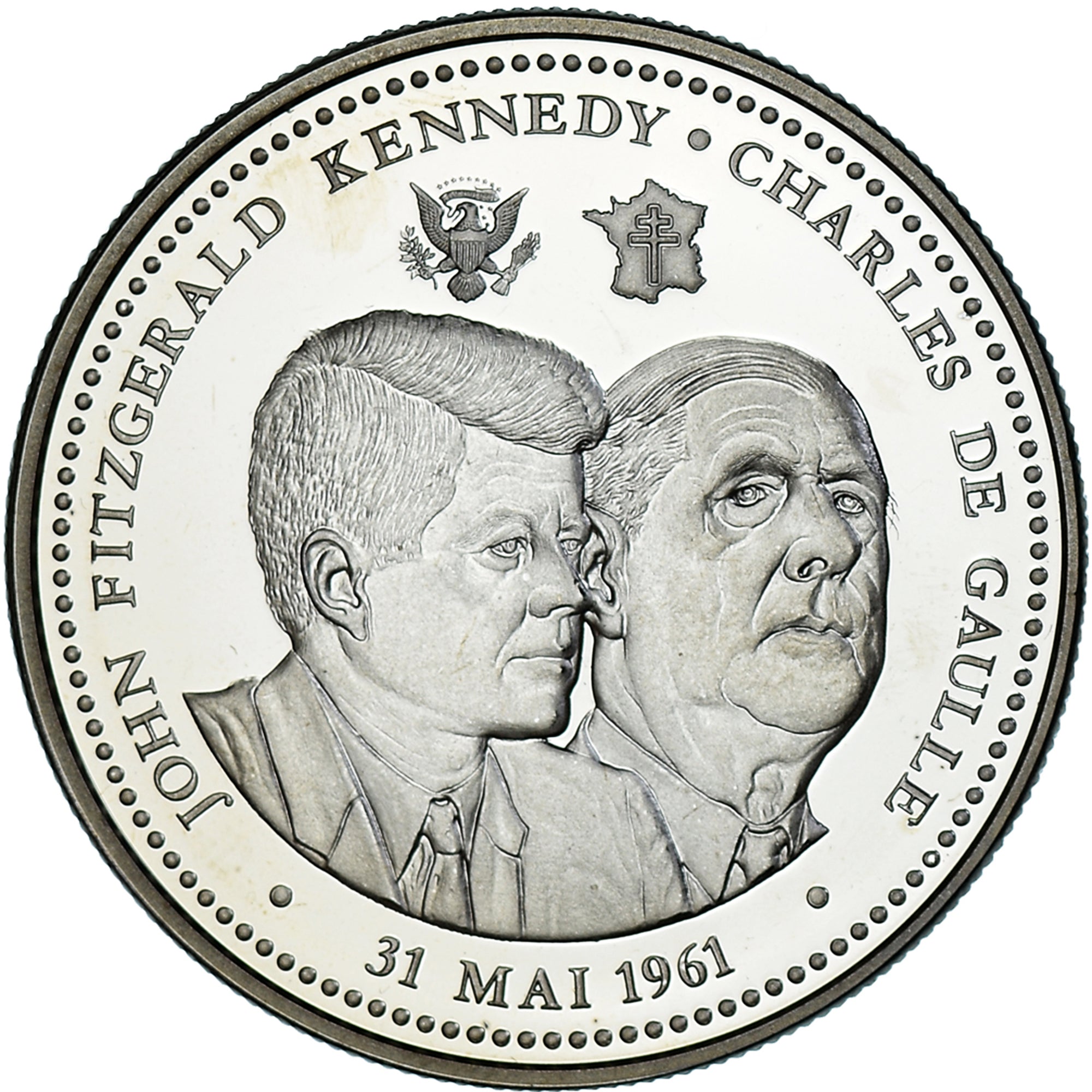 Francia, medaglia, Vème République, Fitzgérald Kennedy-De Gaulle, Politics