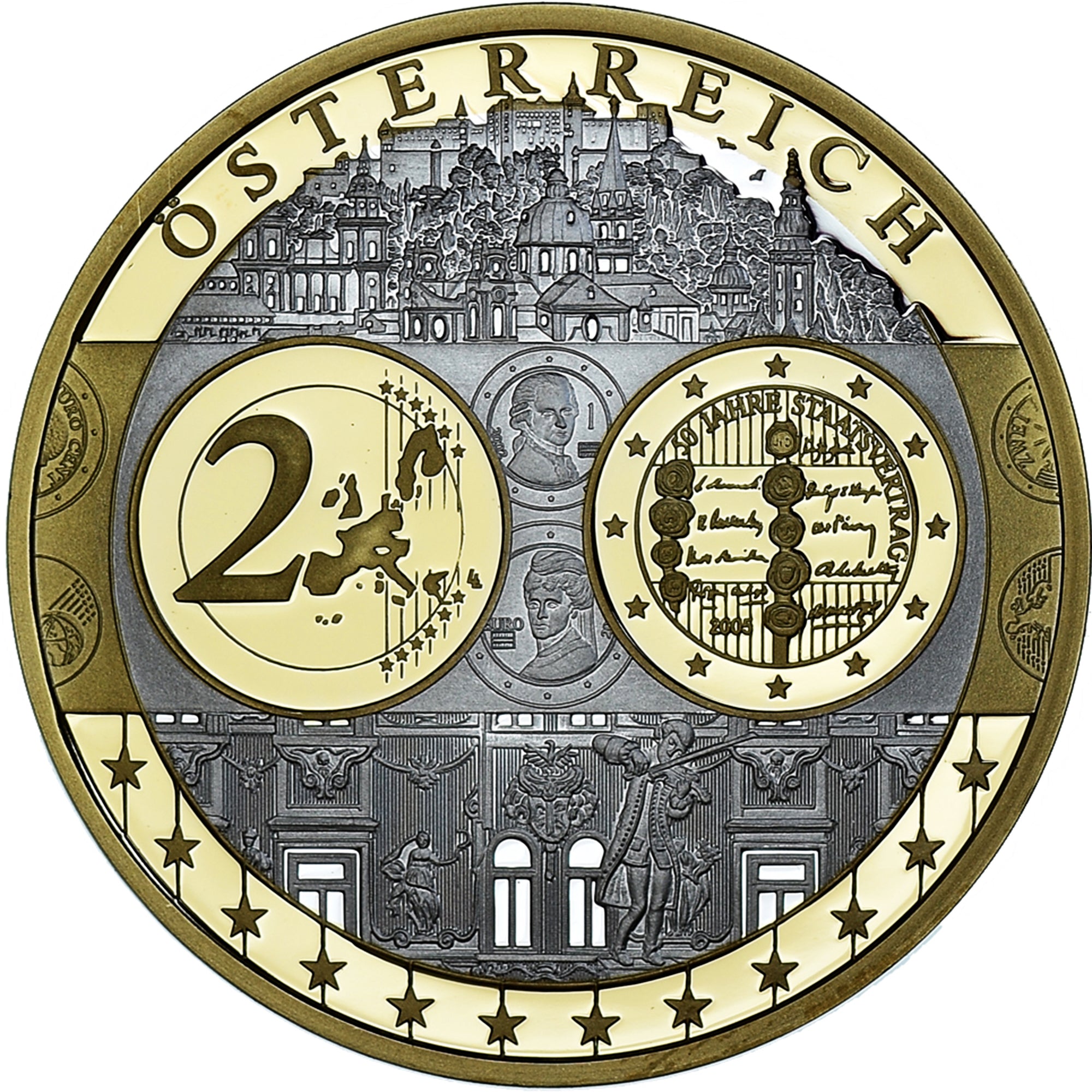 Austria, Medal, Euro, Europa, Politics, FDC, MS(65-70), Silver