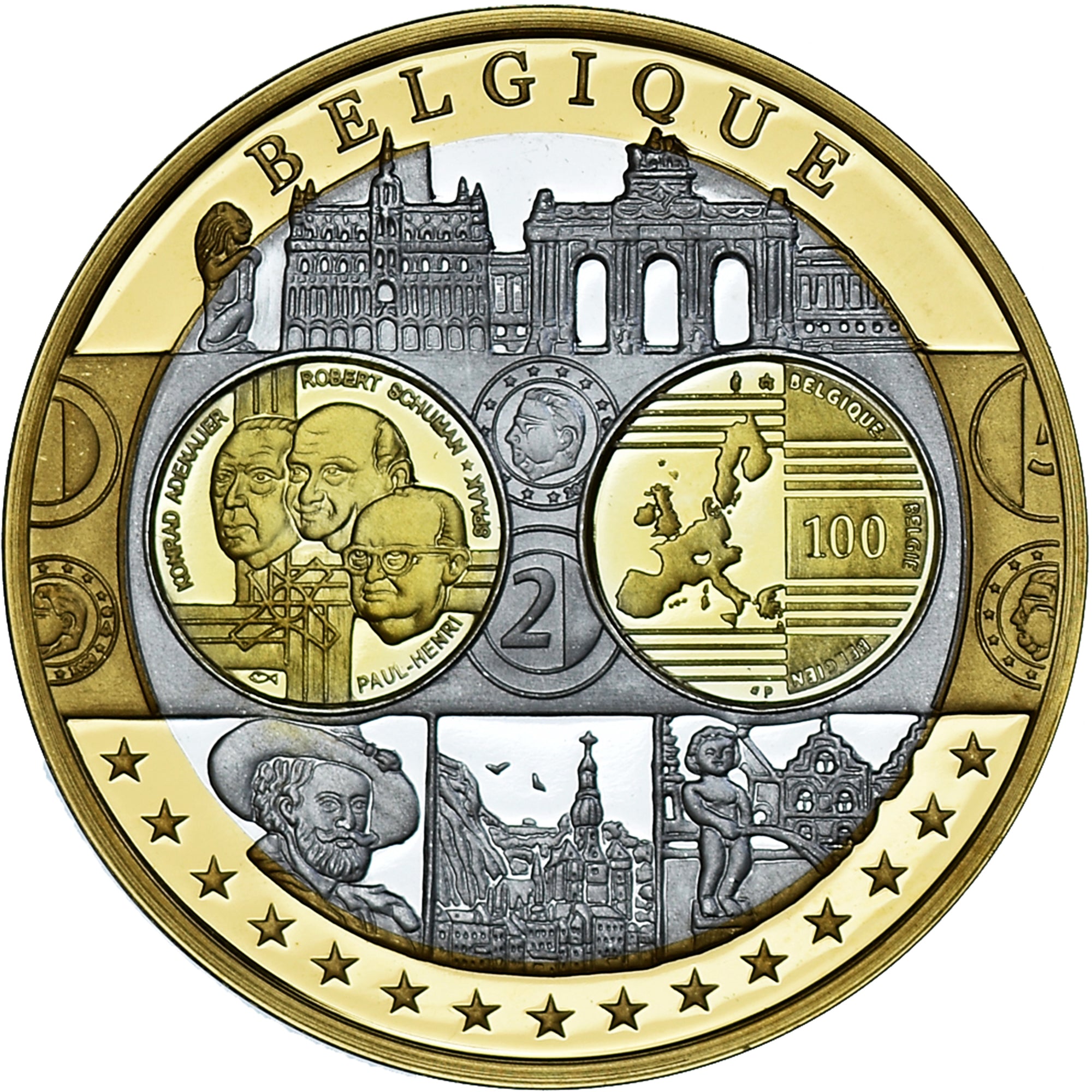 Belgium, Medal, Euro, Europa, Politics, FDC, MS(65-70), Silver