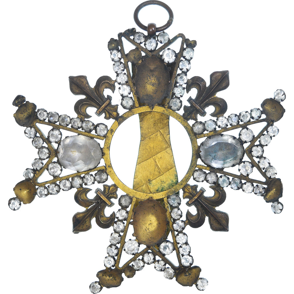 France, Croix aux Fleurs de Lis et Strass, Medal, Very Good Quality, Brass, 90