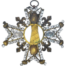 France, Croix aux Fleurs de Lis et Strass, Medal, Very Good Quality, Brass, 90